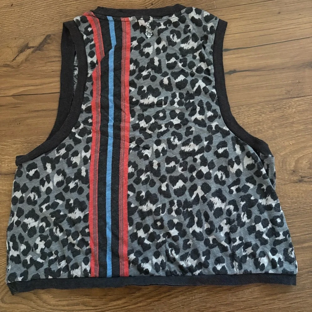 Free People Leopard Print Tank Top with Red and Blue Stripes - Picture 3 of 4
